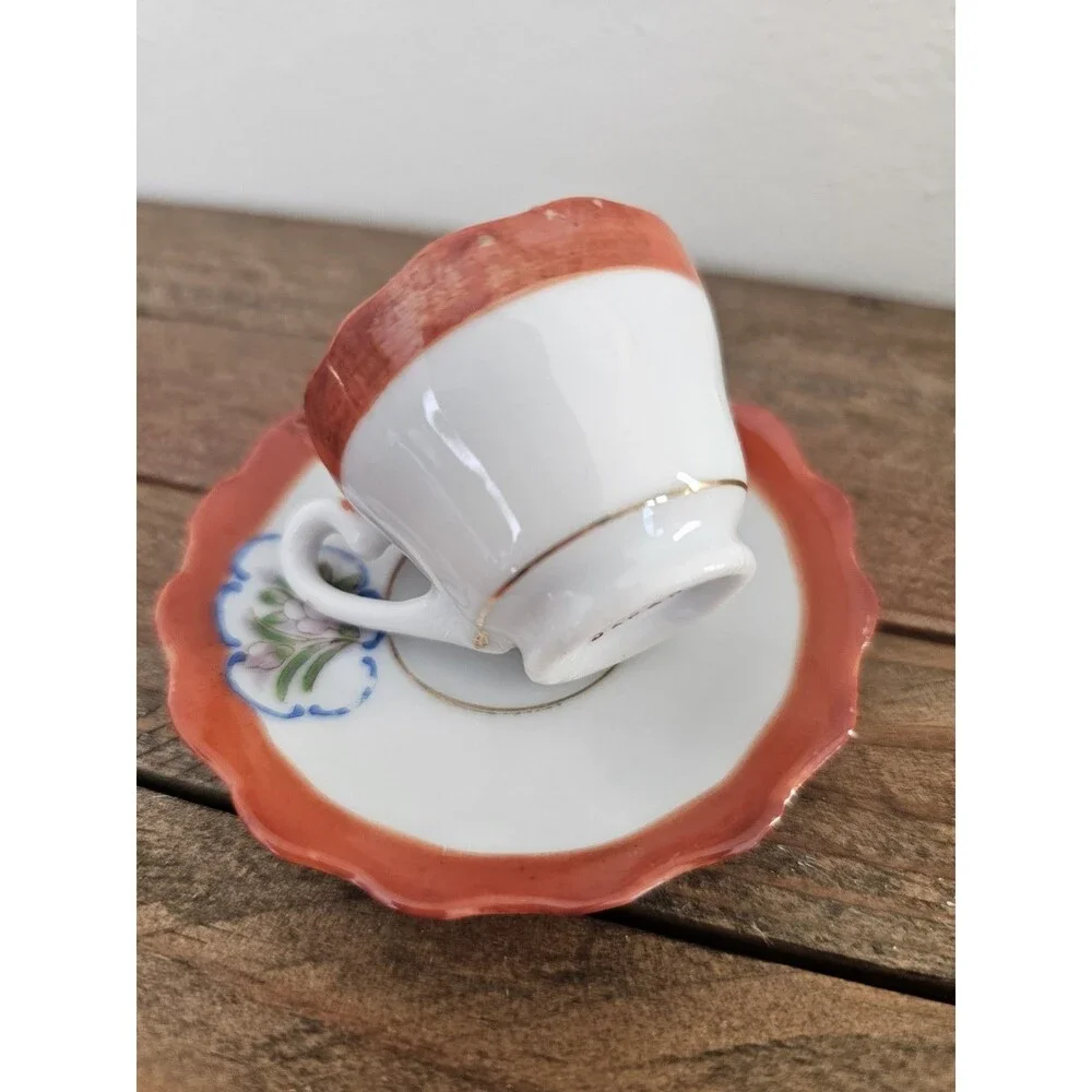 Vintage Miniature Cup And Saucer Floral Design Made In Occupied Japan